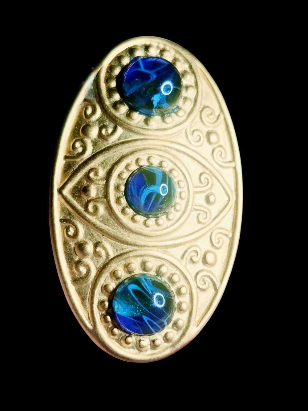 Vintage Renaissance Revival Gold-Tone Art Glass Cabochon Statement Brooch